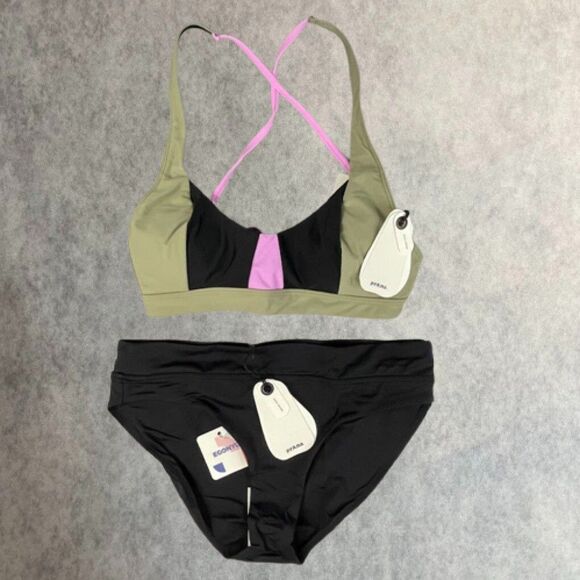 prAna Bikini Set Black Sporty Hipster 2 Piece Swimwear Black Womens Size XS NEW! - Picture 1 of 15